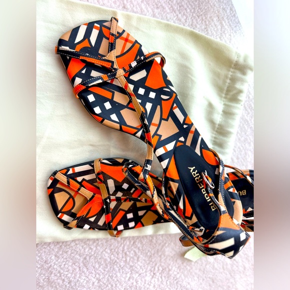 Burberry Black / Orange Lucy Kitten Heel Strappy Sandals - Picture 7 of 11